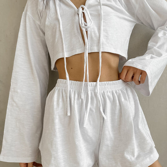 white cotton cardigan + shorts set