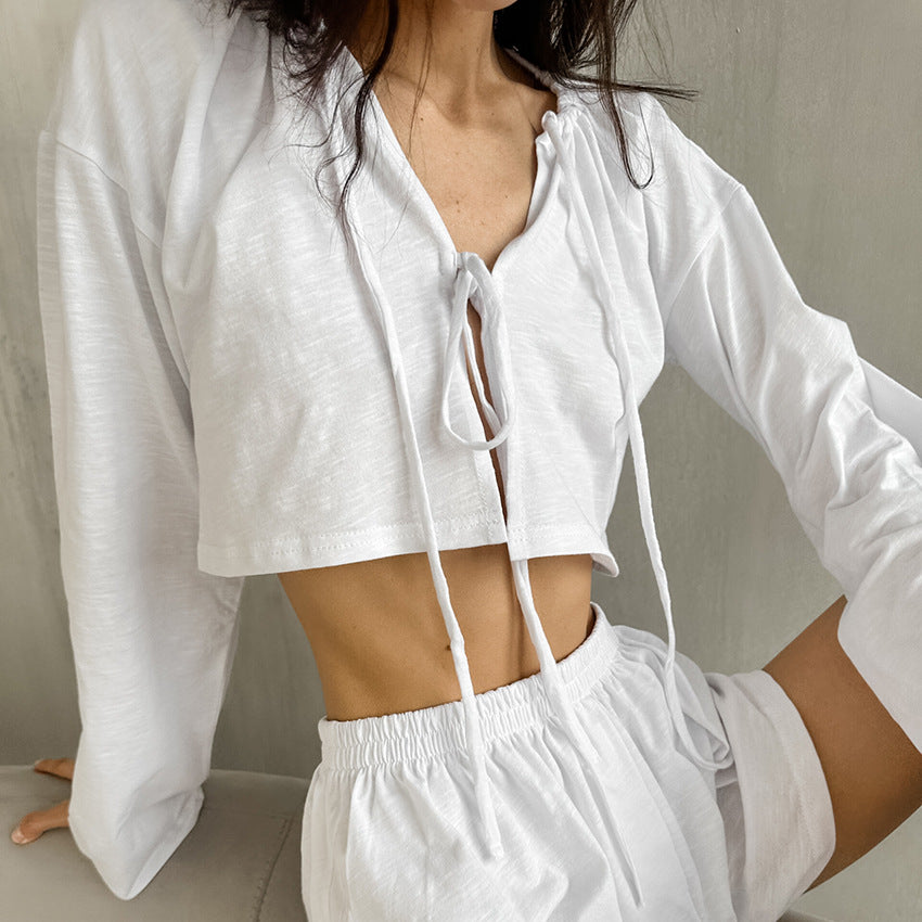 white cotton cardigan + shorts set